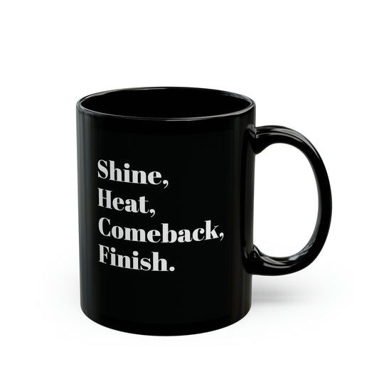 Shine, Heat Comeback, Finish. White Ceramic Mug 11oz