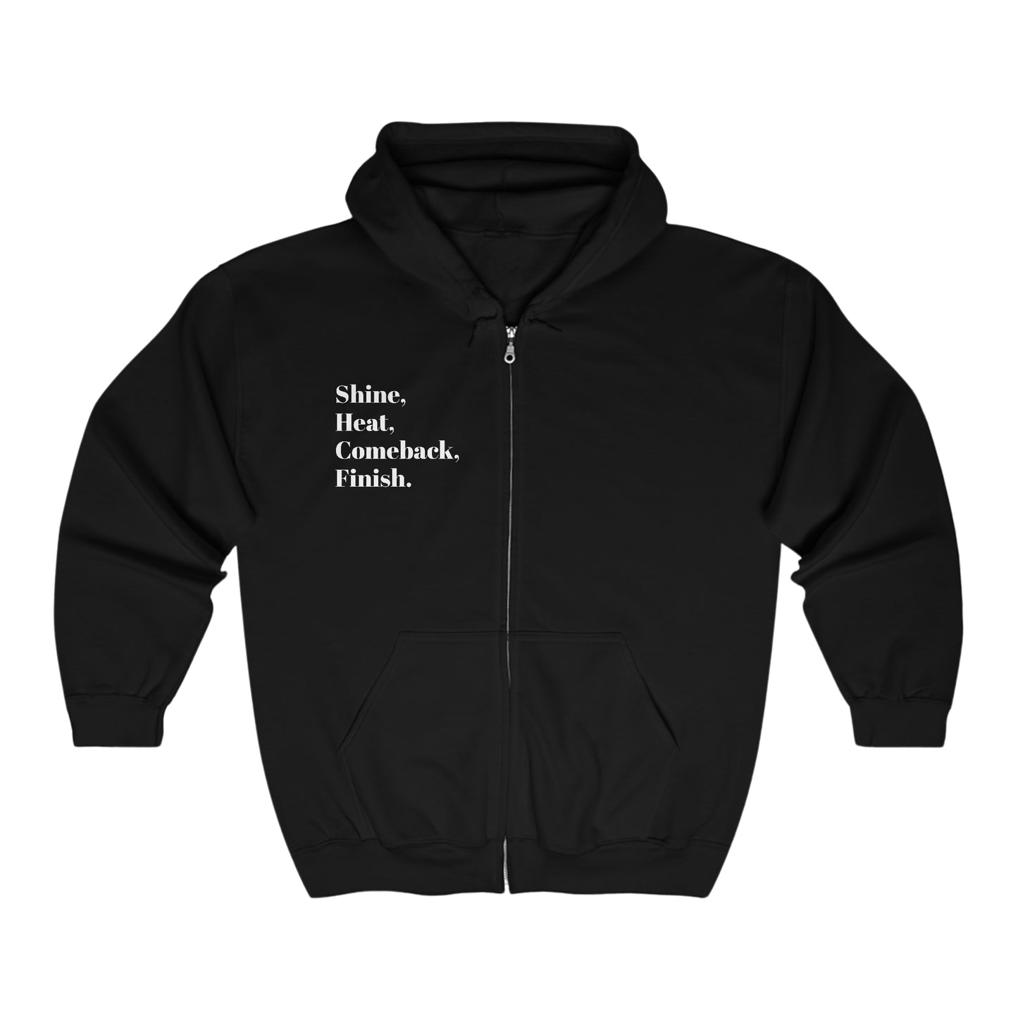 Shine, Heat, Comeback, Finish. Unisex Heavy Blend Full Zip Hooded Sweatshirt